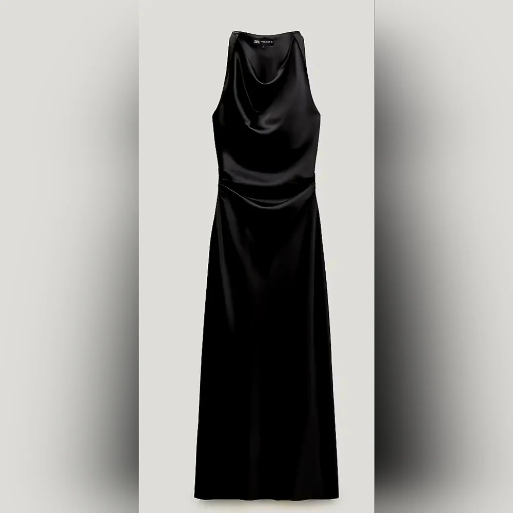 Zara Satin Effect Black Midi Sleeveless Dress - Picture 1 of 10